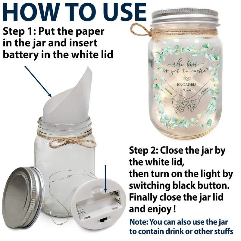 Gift For Couples,Gift For Husband,Gift For Wife,Gift For Boyfriend,Gift For Girlfriend - Newly Engaged Couple Holding Hands The Best Is Yet To Come - Personalized Mason Jar Light