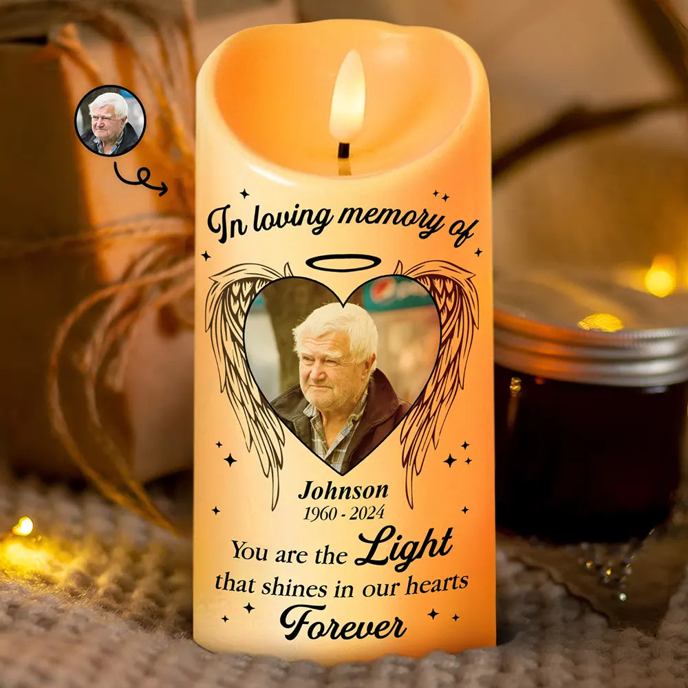 Custom Photo,Family,Memorial,Sad - Custom Photo Memorial You Are The Light - Personalized Flameless LED Candle