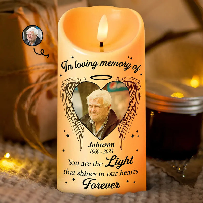Custom Photo,Family,Memorial,Sad - Custom Photo Memorial You Are The Light - Personalized Flameless LED Candle