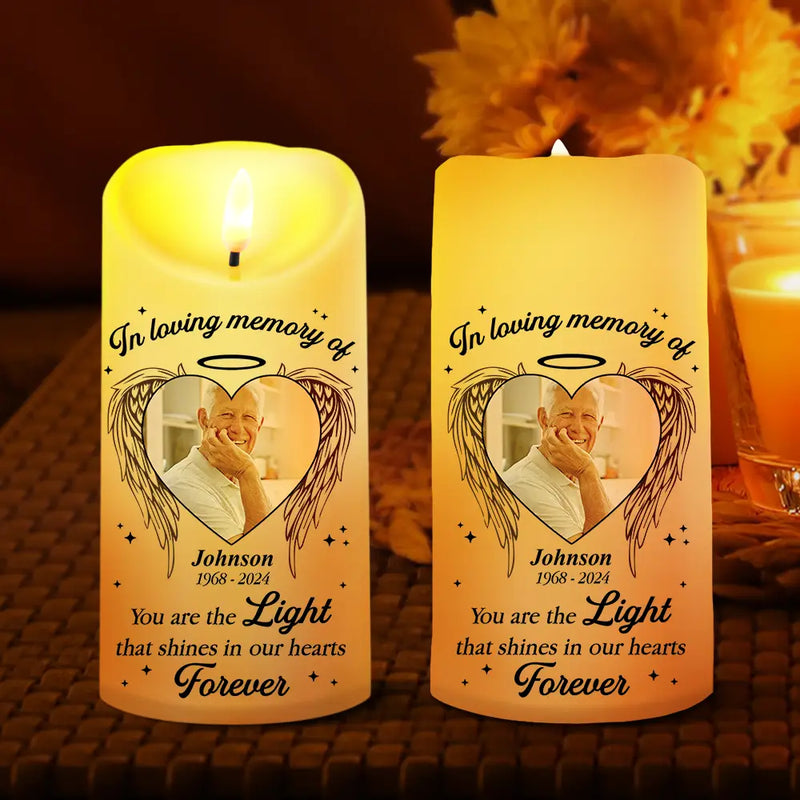 Custom Photo,Family,Memorial,Sad - Custom Photo Memorial You Are The Light - Personalized Flameless LED Candle