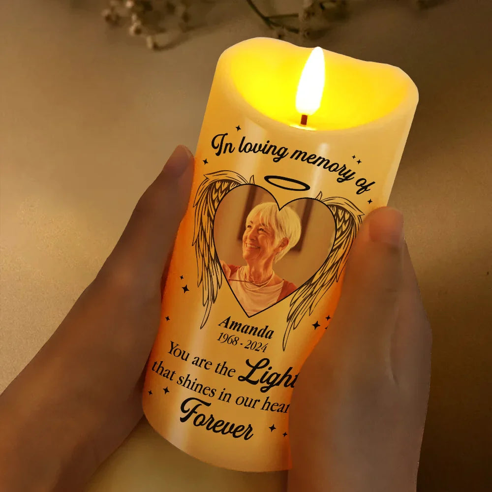 Custom Photo,Family,Memorial,Sad - Custom Photo Memorial You Are The Light - Personalized Flameless LED Candle