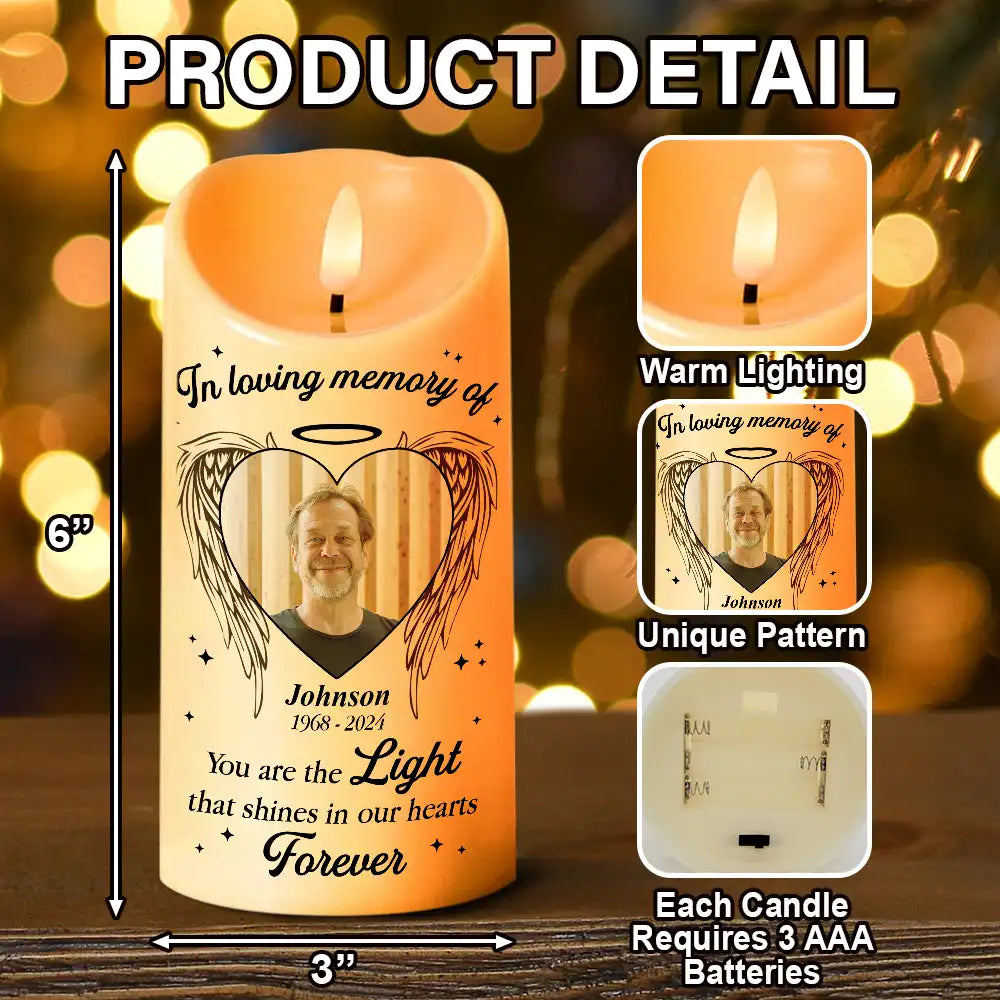 Custom Photo,Family,Memorial,Sad - Custom Photo Memorial You Are The Light - Personalized Flameless LED Candle