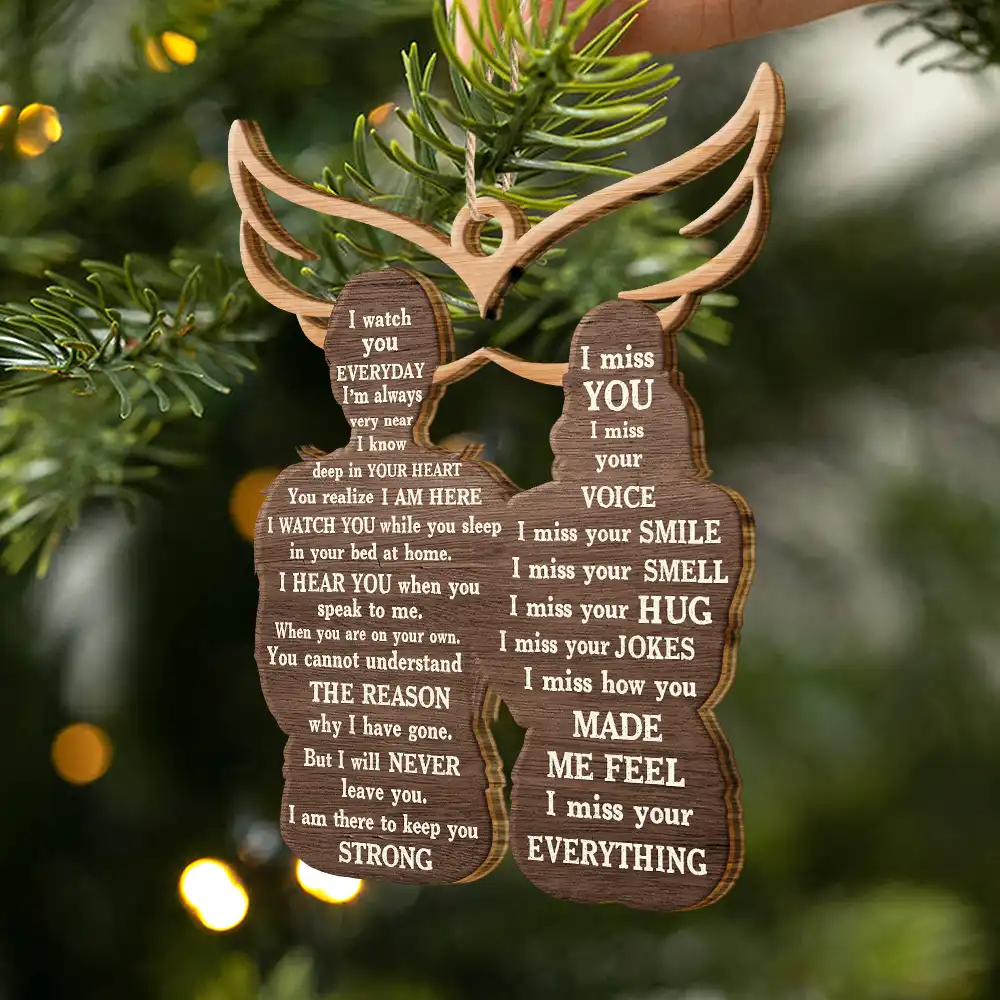 Memorial, Gift For Couples, Gift For Husband, Gift For Wife - Christmas Memorial I Miss You - Personalized Wooden Ornament Print 2 Side