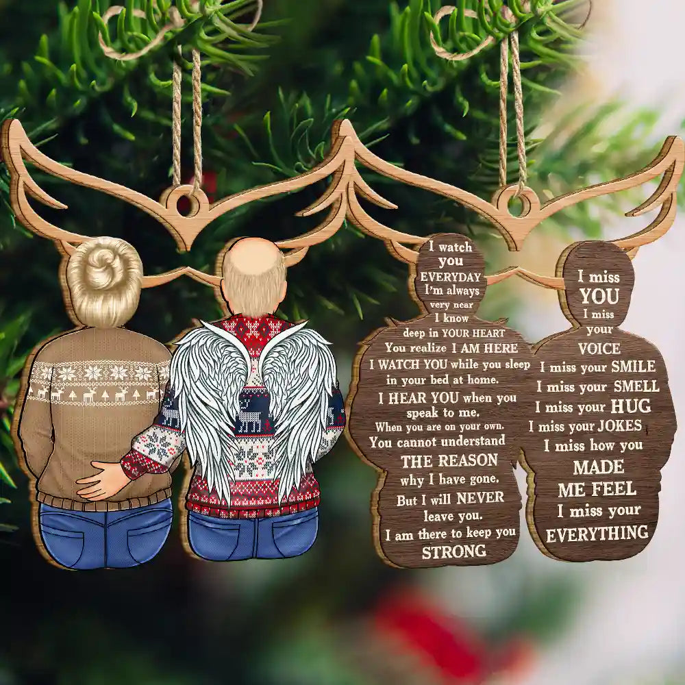 Memorial, Gift For Couples, Gift For Husband, Gift For Wife - Christmas Memorial I Miss You - Personalized Wooden Ornament Print 2 Side
