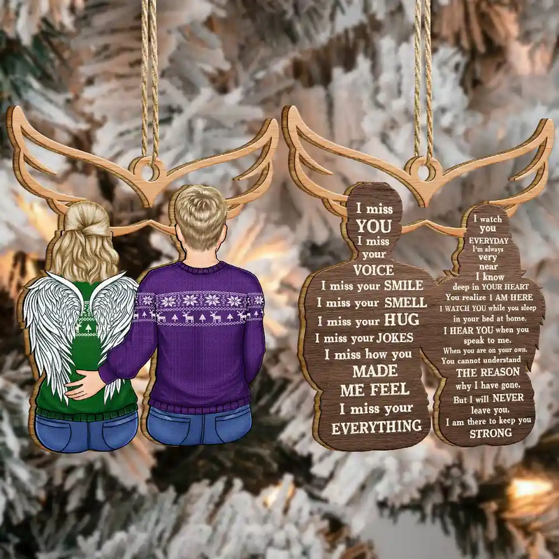 Memorial, Gift For Couples, Gift For Husband, Gift For Wife - Christmas Memorial I Miss You - Personalized Wooden Ornament Print 2 Side