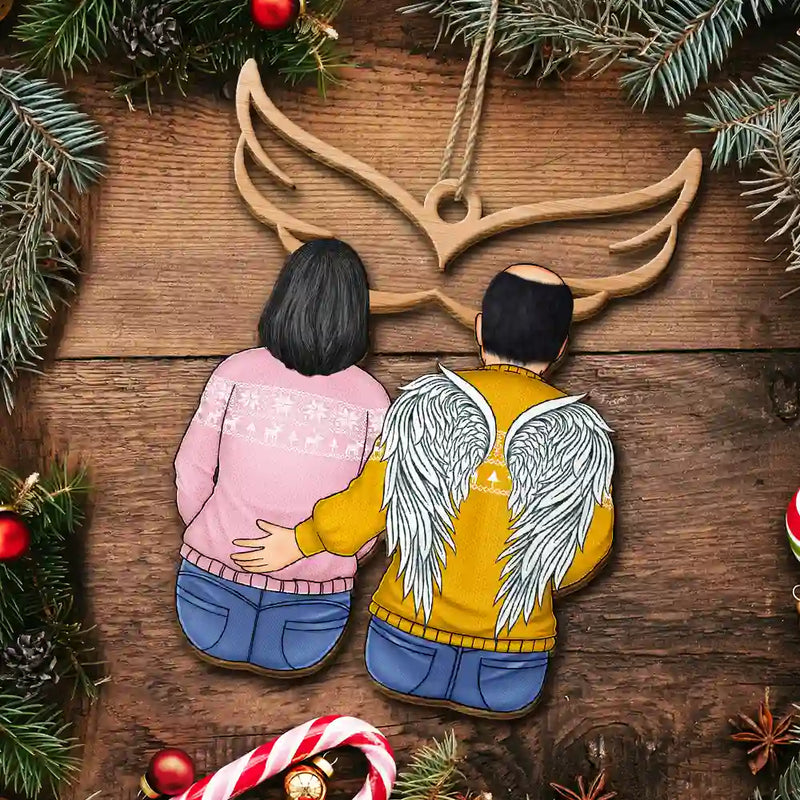 Memorial, Gift For Couples, Gift For Husband, Gift For Wife - Christmas Memorial I Miss You - Personalized Wooden Ornament Print 2 Side