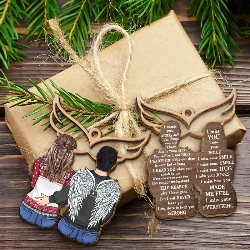 Memorial, Gift For Couples, Gift For Husband, Gift For Wife - Christmas Memorial I Miss You - Personalized Wooden Ornament Print 2 Side