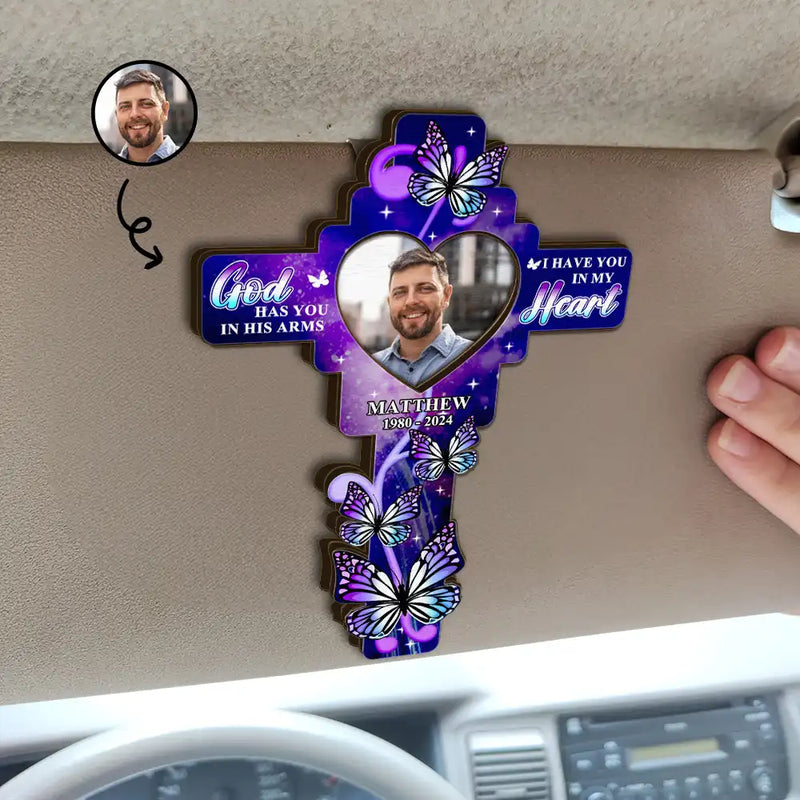 Memorial - Custom Photo God Has You In His Arms - Personalized Custom Shaped Car Visor Clip