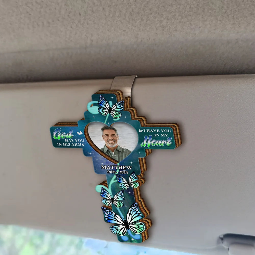 Memorial - Custom Photo God Has You In His Arms - Personalized Custom Shaped Car Visor Clip