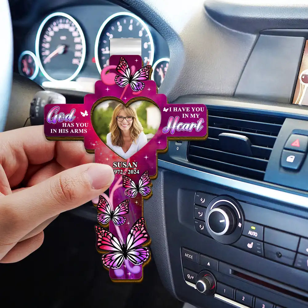 Memorial - Custom Photo God Has You In His Arms - Personalized Custom Shaped Car Visor Clip
