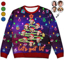 Family - Custom Photo Funny Family Face Let's Get Lit Neon Christmas Light Style - Personalized Unisex Ugly Sweater