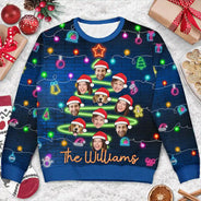 Family - Custom Photo Funny Family Face Let's Get Lit Neon Christmas Light Style - Personalized Unisex Ugly Sweater