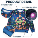 Family - Custom Photo Funny Family Face Let's Get Lit Neon Christmas Light Style - Personalized Unisex Ugly Sweater