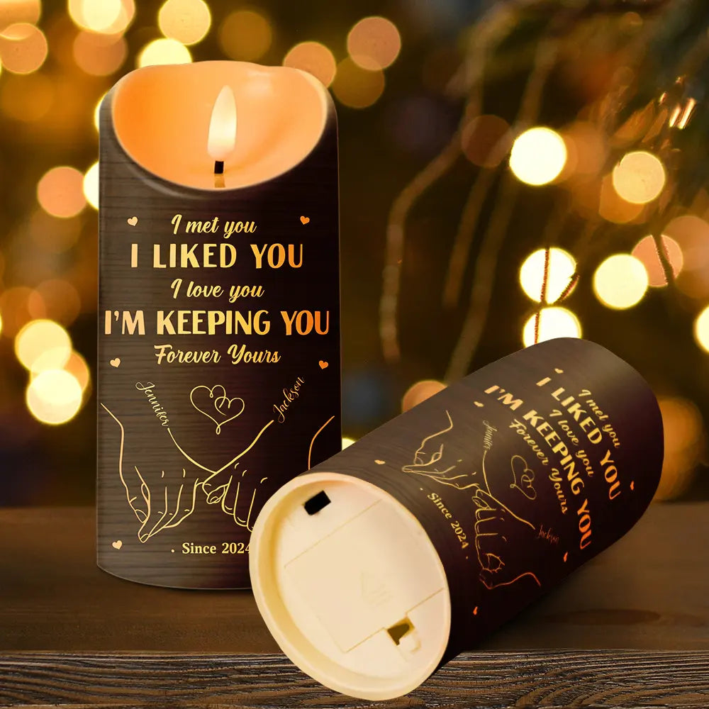Gift For Couples, Gift For Husband, Gift For Wife, Gift For Boyfriend, Gift For Girlfriend - I Met You I Like You Couples - Personalized Flameless LED Candle