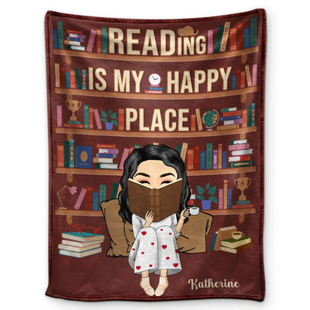 La lecture est mon endroit heureux - Couverture polaire personnalisée, couverture Sherpa 