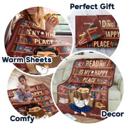 Reading,Gift For Yourself,Happy - Reading Is My Happy Place - Personalized Fleece Blanket, Sherpa Blanket