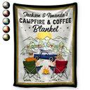 Gift For Couples, Gift For Husband, Gift For Wife, Gift For Boyfriend, Gift For Girlfriend - Campfire & Coffee Blanket Camping - Personalized Fleece Blanket, Sherpa Blanket