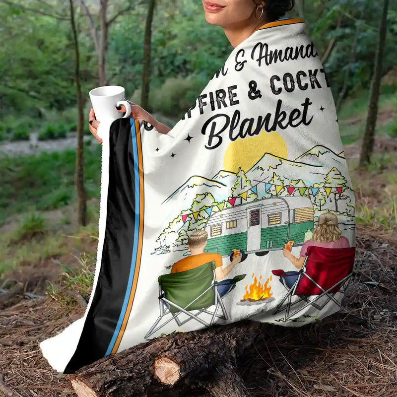 Gift For Couples, Gift For Husband, Gift For Wife, Gift For Boyfriend, Gift For Girlfriend - Campfire & Coffee Blanket Camping - Personalized Fleece Blanket, Sherpa Blanket