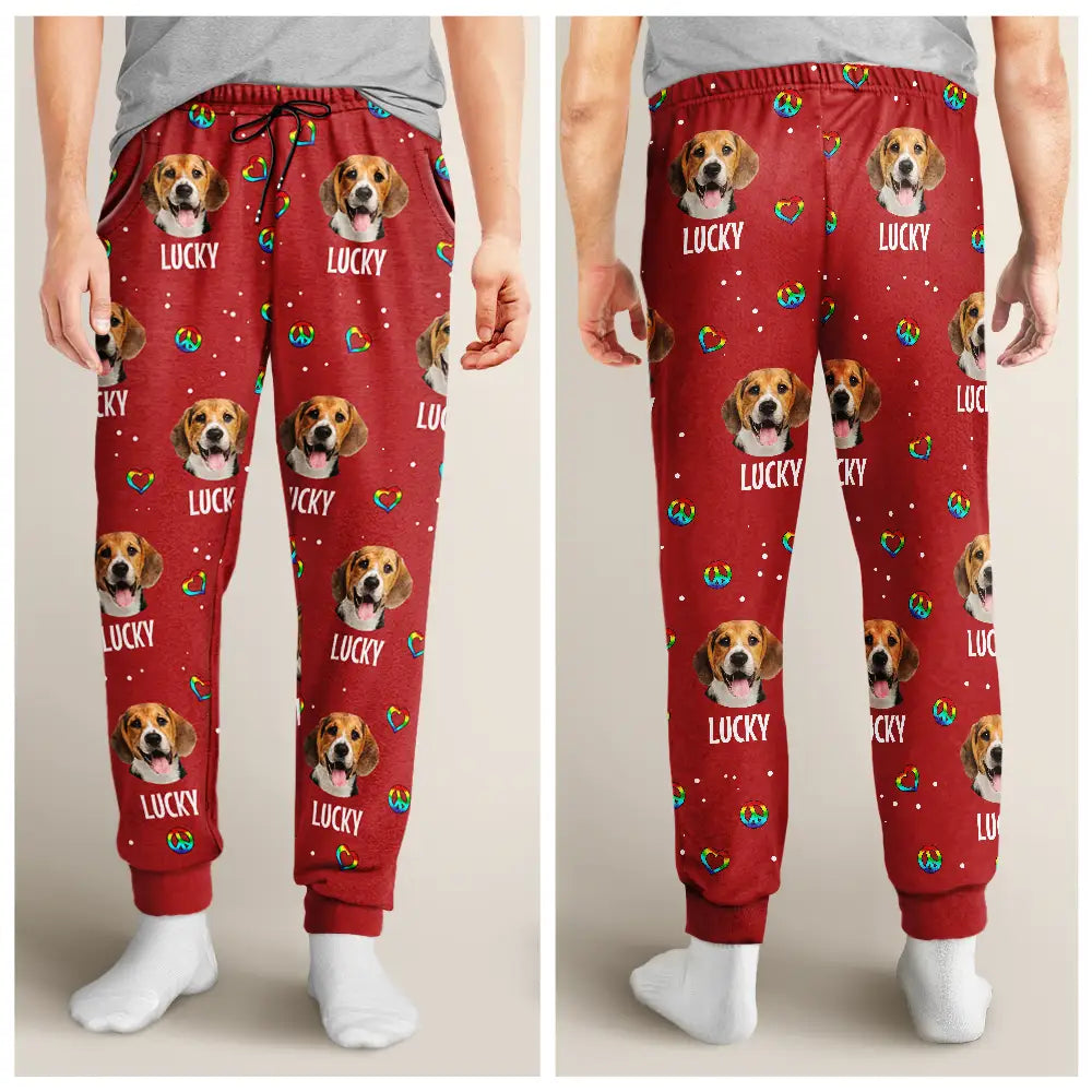 Pet Lovers, Dog Lovers, Cat Lovers - Custom Photo Peace Love Pet Face - Personalized Pajama Pants