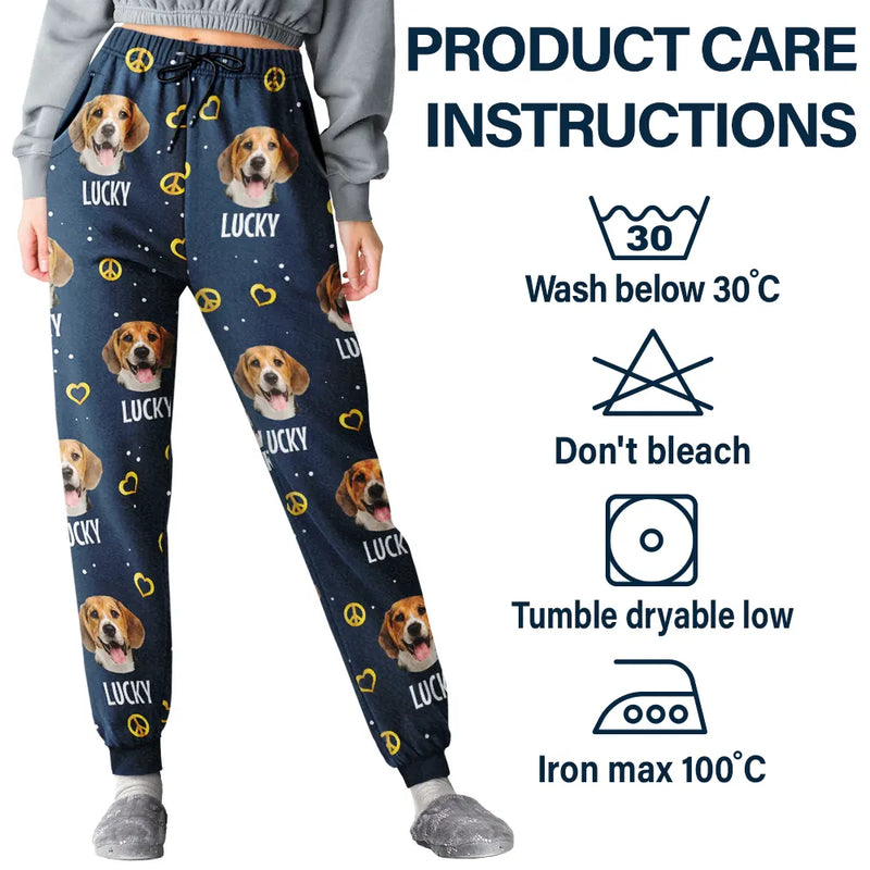 Pet Lovers, Dog Lovers, Cat Lovers - Custom Photo Peace Love Pet Face - Personalized Pajama Pants