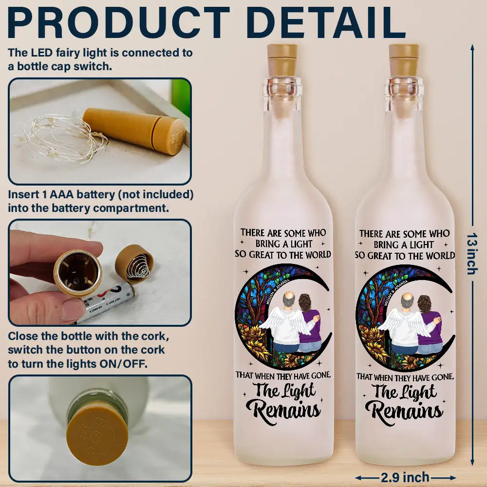 Gift For Couples,Gift For Husband,Gift For Wife,Gift For Boyfriend,Gift For Girlfriend,Gift For Mother,Gift For Father,Gift For Daughter,Gift For Son,Gift For Sibling,Gift For Sisters,Gift For Brothers,Memorial - The Light Remains - Personalized Bottle Light
