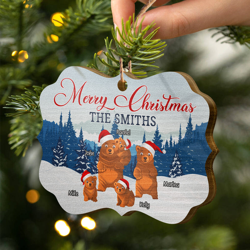 Merry Christmas Bear Family - Christmas Gift - Personalized Custom Wooden Ornament, Aluminum Ornament
