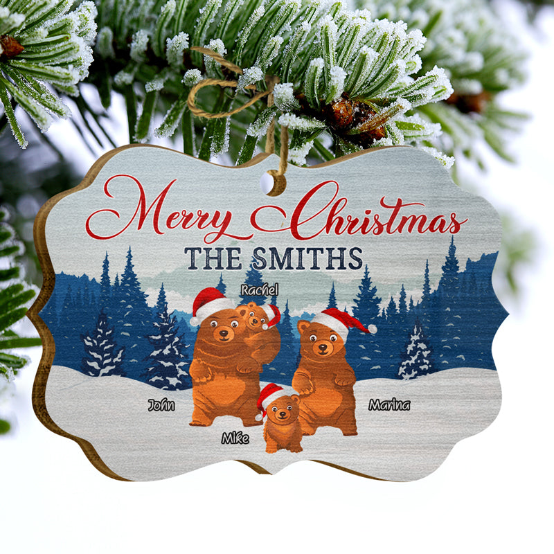 Merry Christmas Bear Family - Christmas Gift - Personalized Custom Wooden Ornament, Aluminum Ornament