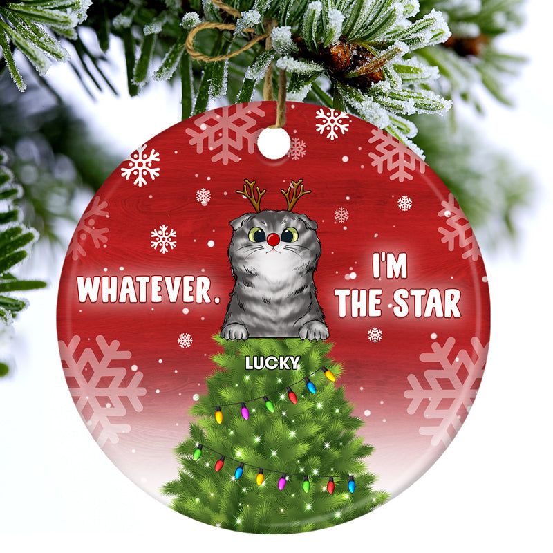 Whatever I'm The Star - Christmas Gift For Cat Lovers - Personalized Custom Circle Ceramic Ornament