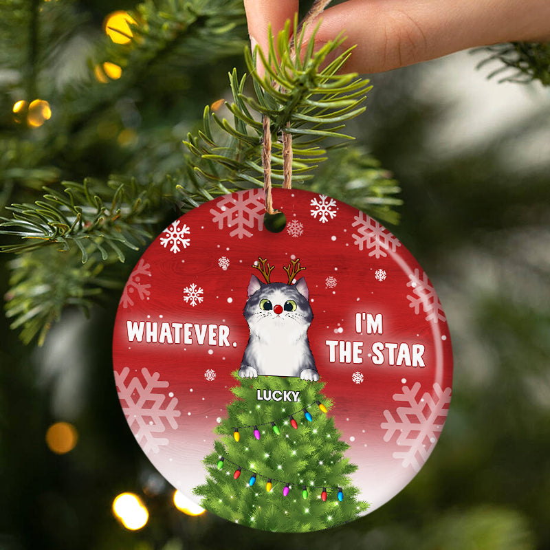 Whatever I'm The Star - Christmas Gift For Cat Lovers - Personalized Custom Circle Ceramic Ornament