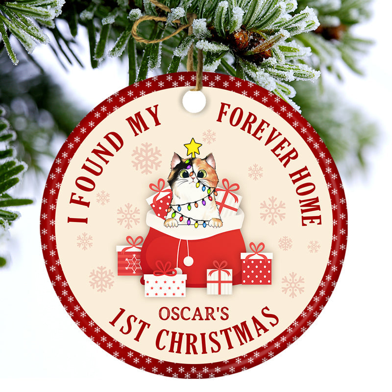 Cat Lover Christmas Forever Home - Personalized Custom Circle Ceramic Ornament