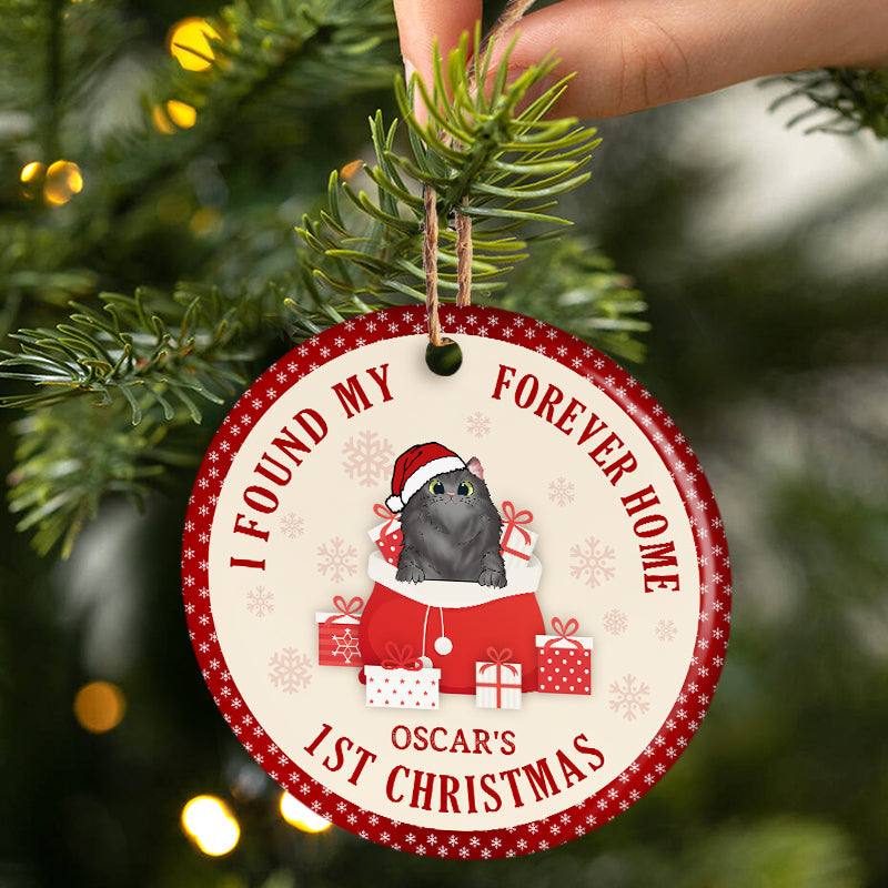 Cat Lover Christmas Forever Home - Personalized Custom Circle Ceramic Ornament