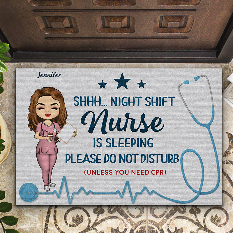 Infirmière de nuit endormie - Cadeau pour infirmière - Paillasson personnalisé