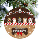 Joyeux Pawlidays pour les amoureux des chiens et des chats ! Cadeau de Noël pour les amoureux des animaux ! Ornement en céramique rond personnalisé.