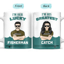 Couple de pêcheurs chanceux, mari et femme, meilleure prise - Tasse blanche personnalisée bord à bord