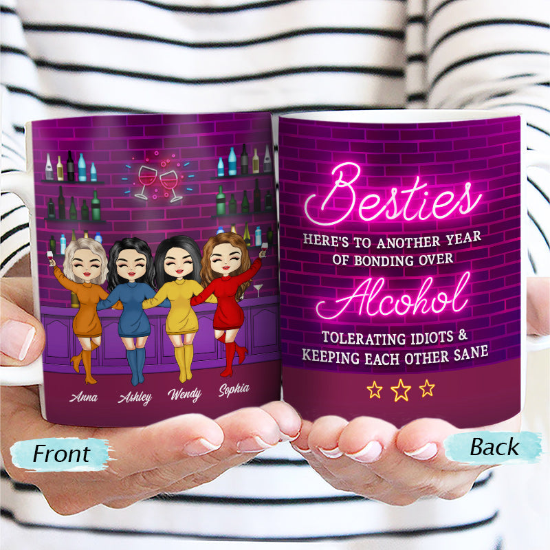 Besties Bonding Over Alcohol - Personalized Custom White Edge-to-Edge Mug