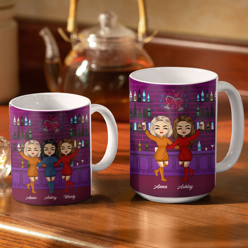Besties Bonding Over Alcohol - Personalized Custom White Edge-to-Edge Mug