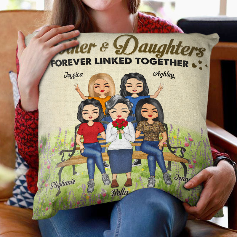 Mother & Daughters Forever Linked Together - Gift For Family - Personalized Custom Pillow