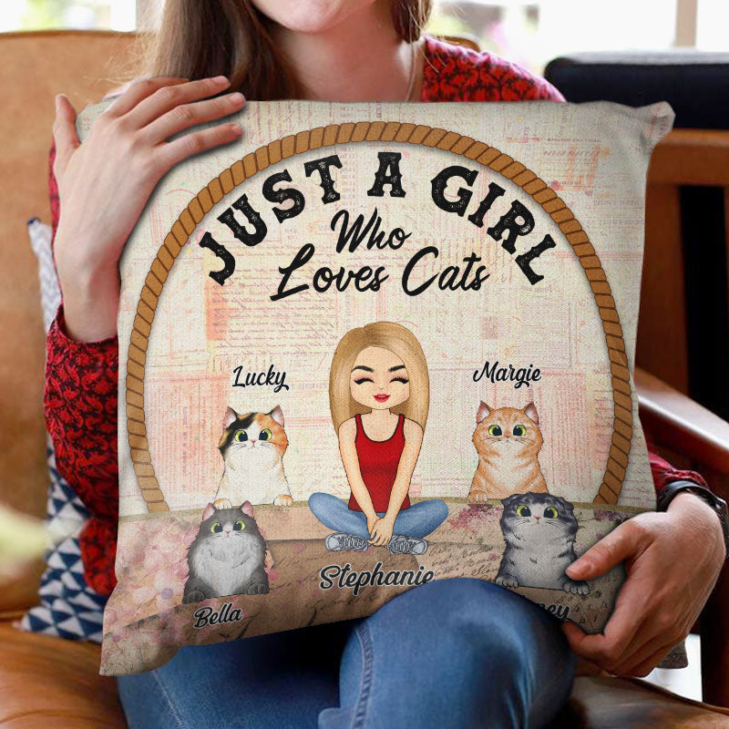 Cat Mom Just A Girl - Gift For Cat Lovers - Personalized Custom Pillow