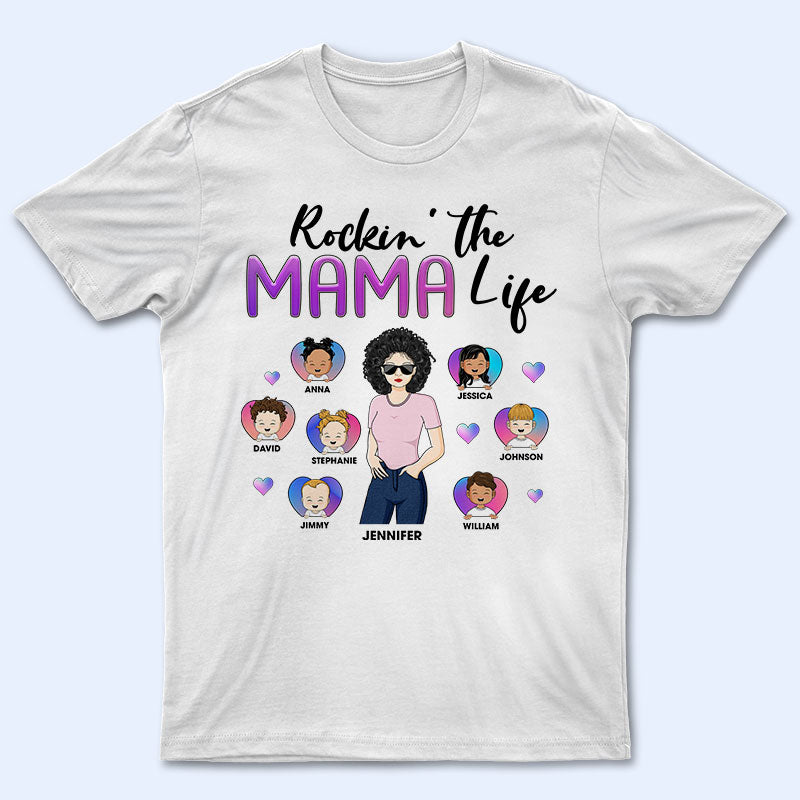 T-shirt personnalisé « Family Rockin' The Mama Life » - Cadeau pour maman