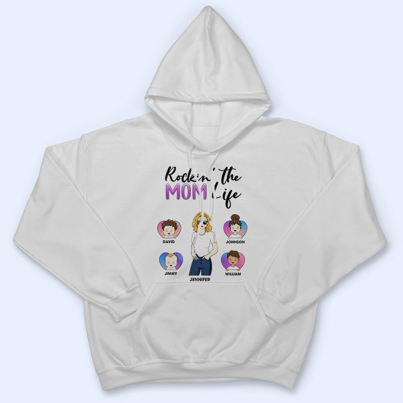T-shirt personnalisé « Family Rockin' The Mama Life » - Cadeau pour maman