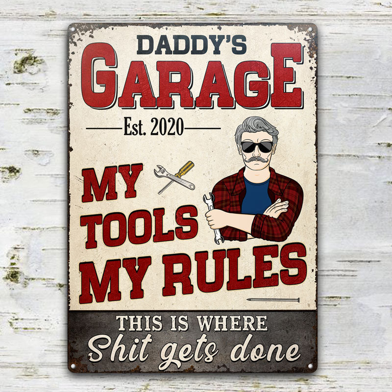 Daddy's Garage My Tools My Rules - Garage Signs - Personalized Custom Classic Metal Signs