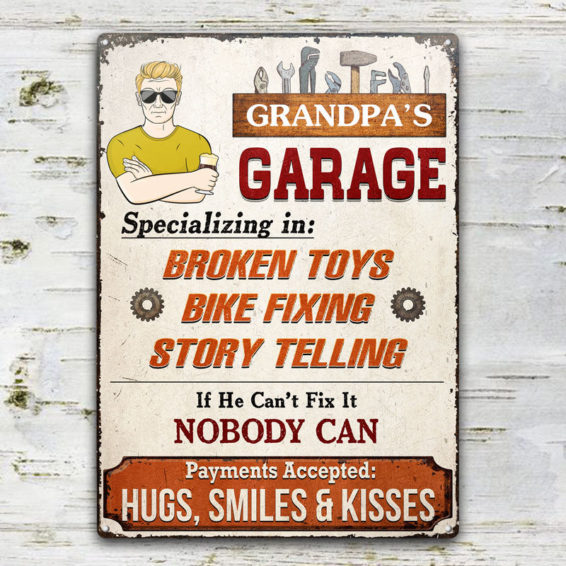 Grandpa's Garage Specializing In Broken Toys Bike Fixing - Father Gift - Personalized Custom Classic Metal Signs