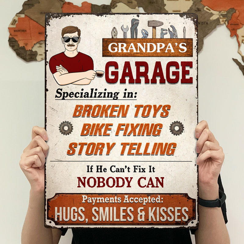Grandpa's Garage Specializing In Broken Toys Bike Fixing - Father Gift - Personalized Custom Classic Metal Signs