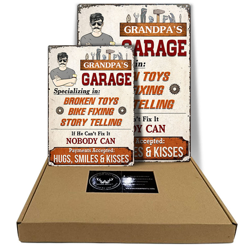 Grandpa's Garage Specializing In Broken Toys Bike Fixing - Father Gift - Personalized Custom Classic Metal Signs