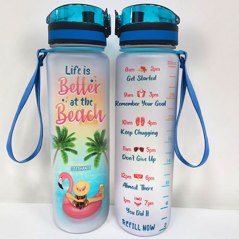 All I Need Is Water With Vitamin Sea Beach Summer - Personalized Custom Water Tracker Bottle