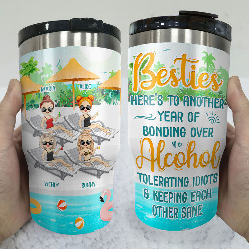 Bestie Swimming Pool The Girls Are Drinking - Personalized Custom Triple 3 In 1 Can Cooler