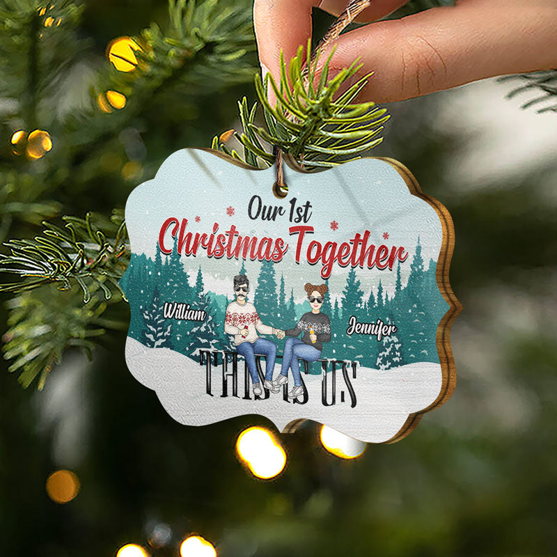 Our 1st Christmas Together - Christmas Gift For Couple - Personalized Custom Wooden Ornament