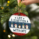 Meowy Christmas - Gift For Cat Lovers - Personalized Custom Circle Ceramic Ornament