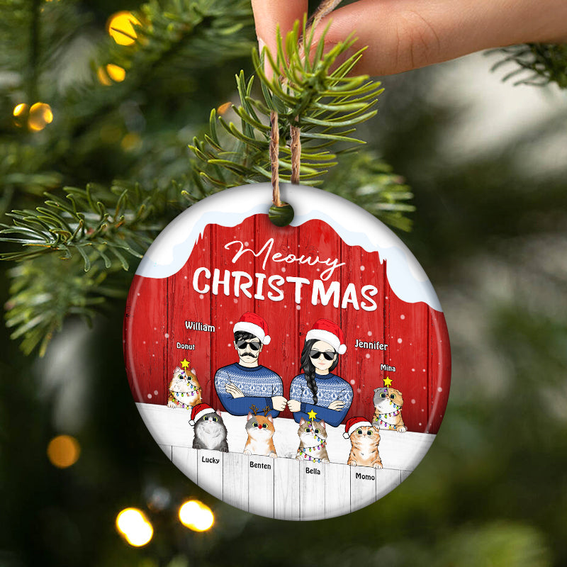 Couple de chats miaulants de Noël - Cadeau de Noël pour couples - Ornement en céramique personnalisé
