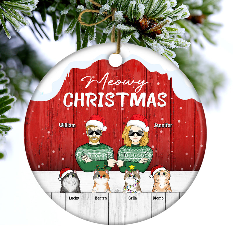 Couple de chats miaulants de Noël - Cadeau de Noël pour couples - Ornement en céramique personnalisé